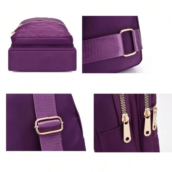 Diamond Quilted Purple Crossbody Sling Bag with Earbud Access - Picture 9 of 10
